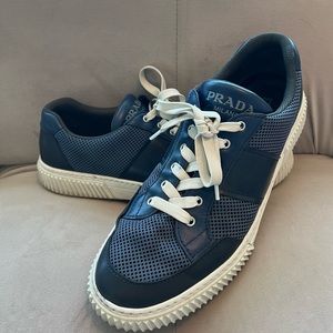 Prada Men Vitello / Rubber Mesh Low-Top Sneakers